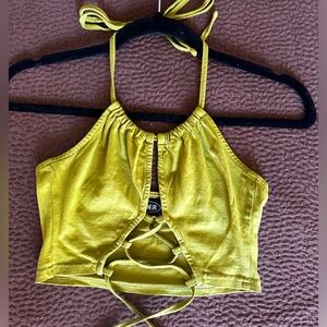 Cider Green Halter & Front Tie Crop Top